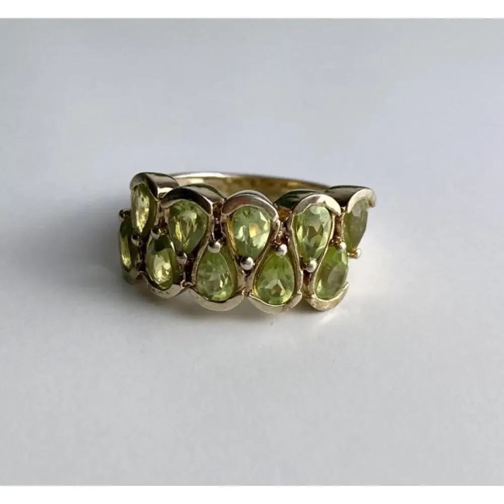925 Sterling Silver Gold Plated Peridot Ring Size 6.5
